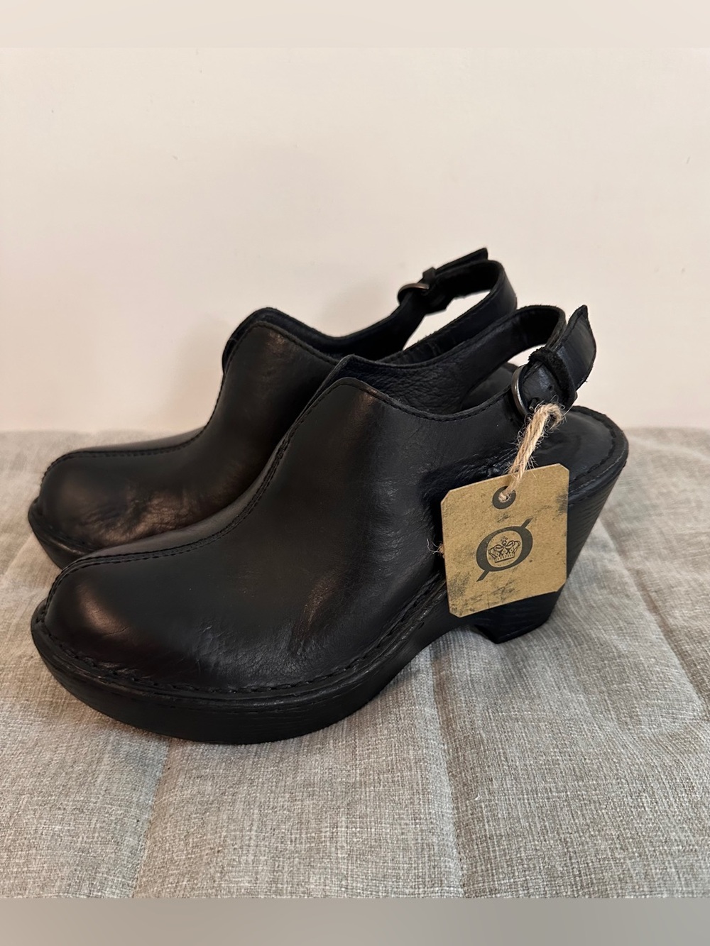 b.o.c. Born Concept Slingback Clogs Women 6 Black Leather Wedge Platform Heels